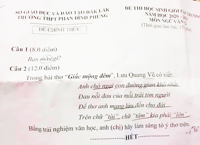 Cau hoi trong de thi hoc sinh gioi Ngu van anh 1