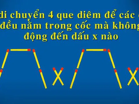 Thử thách di chuyển 4 que diêm để các dấu X nằm trong cốc?